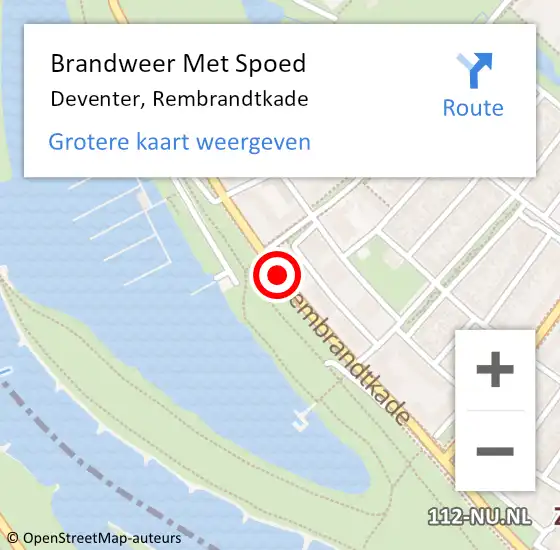 Locatie op kaart van de 112 melding: Brandweer Met Spoed Naar Deventer, Rembrandtkade op 25 april 2018 22:43