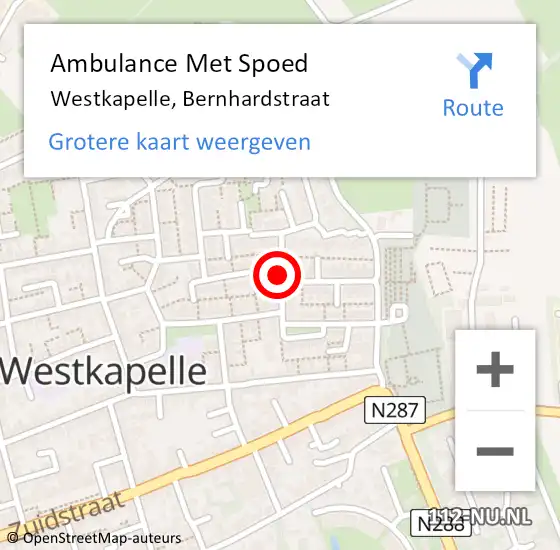 Locatie op kaart van de 112 melding: Ambulance Met Spoed Naar Westkapelle, Bernhardstraat op 26 april 2018 01:45