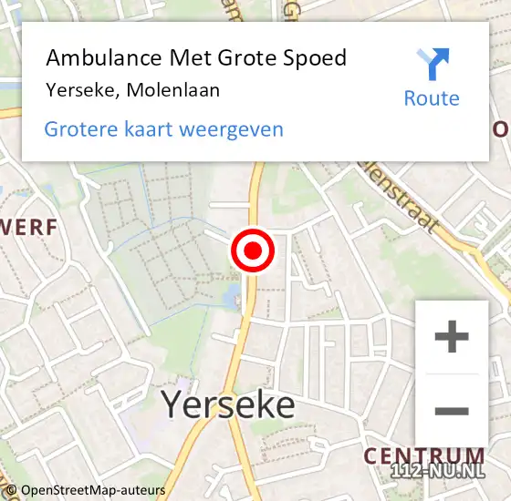 Locatie op kaart van de 112 melding: Ambulance Met Grote Spoed Naar Yerseke, Molenlaan op 26 april 2018 03:22