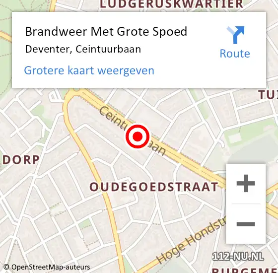 Locatie op kaart van de 112 melding: Brandweer Met Grote Spoed Naar Deventer, Ceintuurbaan op 26 april 2018 03:49