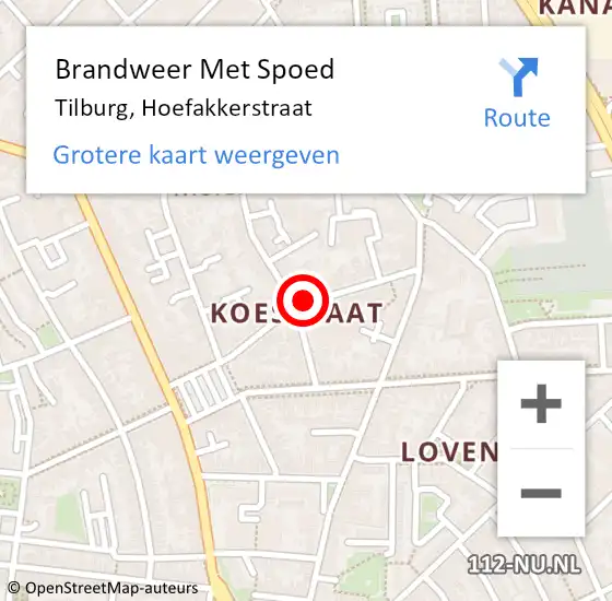Locatie op kaart van de 112 melding: Brandweer Met Spoed Naar Tilburg, Hoefakkerstraat op 26 april 2018 05:01