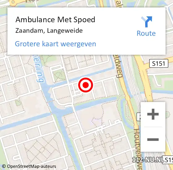 Locatie op kaart van de 112 melding: Ambulance Met Spoed Naar Zaandam, Langeweide op 26 april 2018 05:03