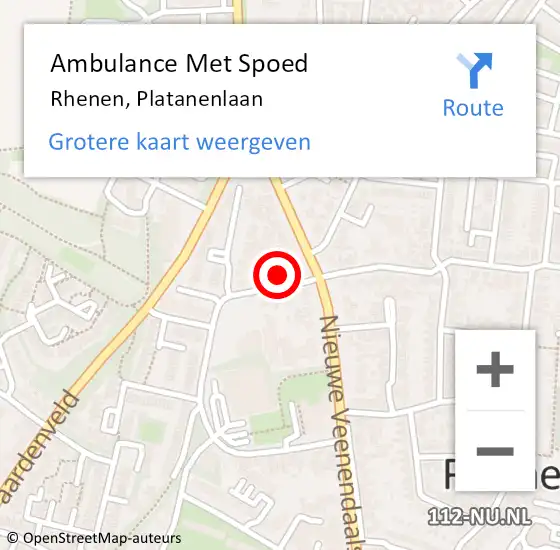 Locatie op kaart van de 112 melding: Ambulance Met Spoed Naar Rhenen, Platanenlaan op 26 april 2018 06:44