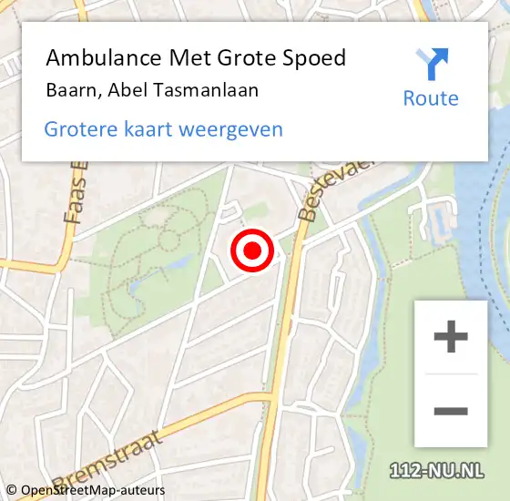 Locatie op kaart van de 112 melding: Ambulance Met Grote Spoed Naar Baarn, Abel Tasmanlaan op 26 april 2018 07:19