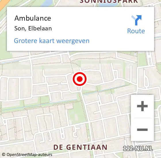 Locatie op kaart van de 112 melding: Ambulance Son, Elbelaan op 26 april 2018 08:32