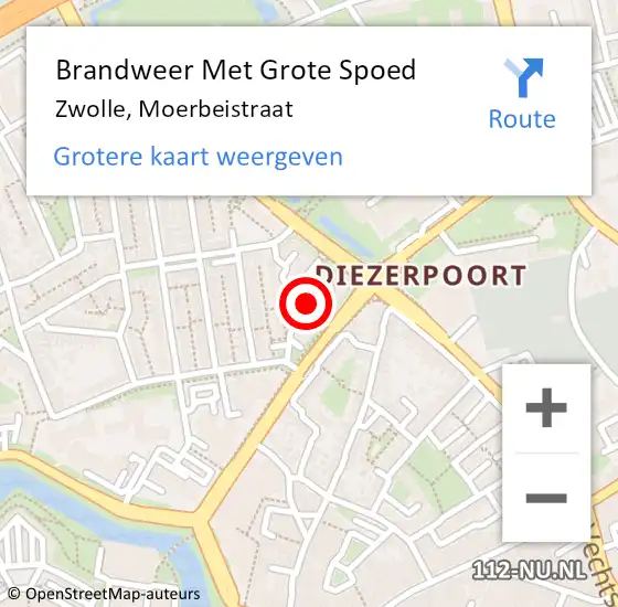 Locatie op kaart van de 112 melding: Brandweer Met Grote Spoed Naar Zwolle, Moerbeistraat op 26 april 2018 09:44