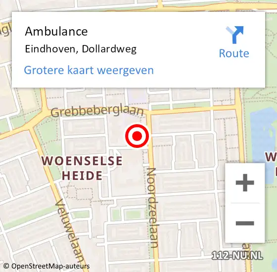 Locatie op kaart van de 112 melding: Ambulance Eindhoven, Dollardweg op 26 april 2018 09:53