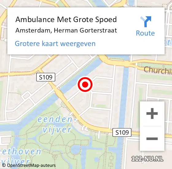 Locatie op kaart van de 112 melding: Ambulance Met Grote Spoed Naar Amsterdam, Herman Gorterstraat op 23 februari 2014 12:04