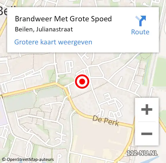 Locatie op kaart van de 112 melding: Brandweer Met Grote Spoed Naar Beilen, Julianastraat op 23 februari 2014 12:08