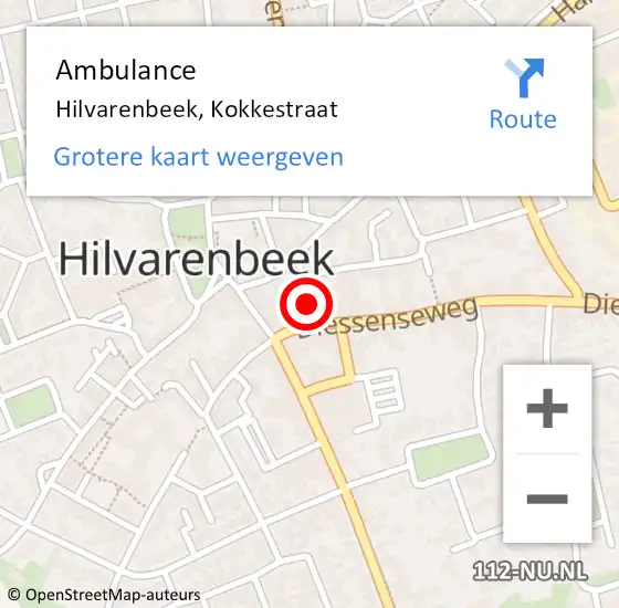 Locatie op kaart van de 112 melding: Ambulance Hilvarenbeek, Kokkestraat op 26 april 2018 11:58