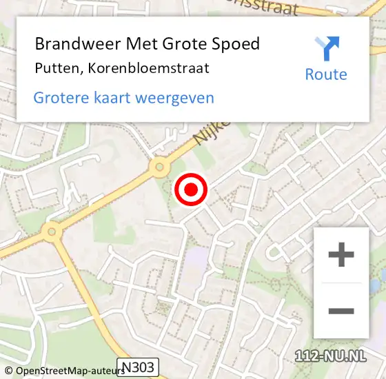 Locatie op kaart van de 112 melding: Brandweer Met Grote Spoed Naar Putten, Korenbloemstraat op 23 februari 2014 12:19