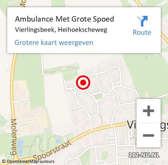 Locatie op kaart van de 112 melding: Ambulance Met Grote Spoed Naar Vierlingsbeek, Heihoekscheweg op 26 april 2018 12:33