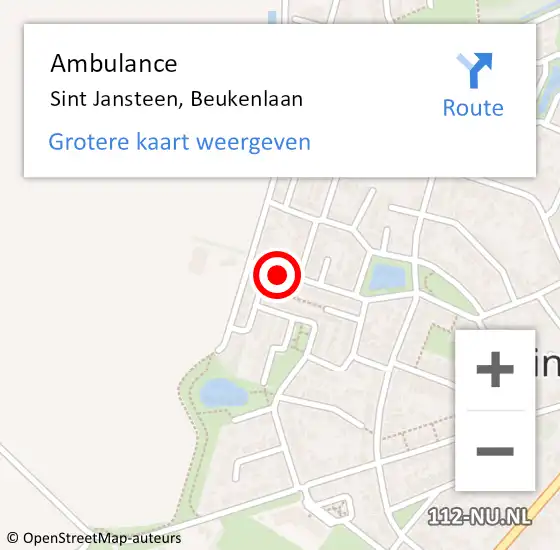Locatie op kaart van de 112 melding: Ambulance Sint Jansteen, Beukenlaan op 26 april 2018 12:37
