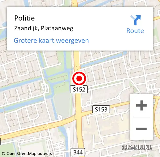 Locatie op kaart van de 112 melding: Politie Zaandijk, Plataanweg op 26 april 2018 12:45