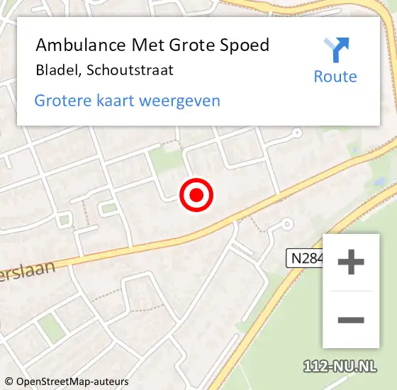 Locatie op kaart van de 112 melding: Ambulance Met Grote Spoed Naar Bladel, Schoutstraat op 26 april 2018 13:01