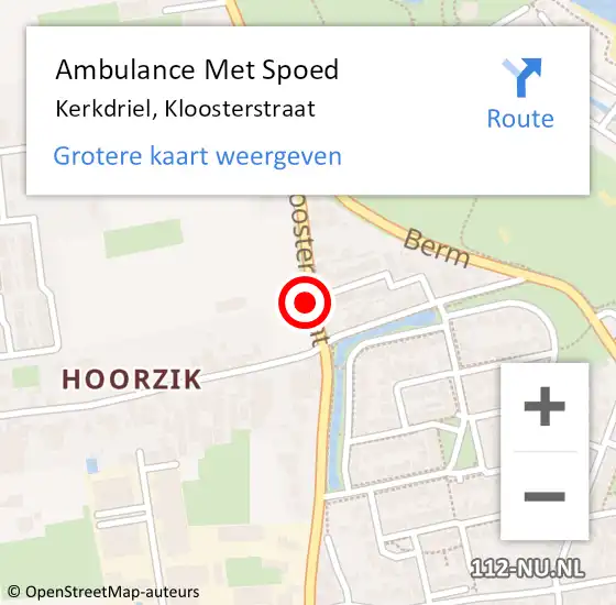 Locatie op kaart van de 112 melding: Ambulance Met Spoed Naar Kerkdriel, Kloosterstraat op 26 april 2018 13:42