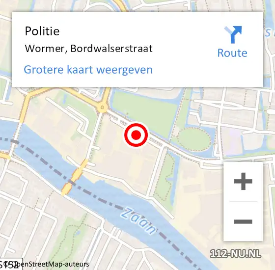 Locatie op kaart van de 112 melding: Politie Wormer, Bordwalserstraat op 26 april 2018 14:07