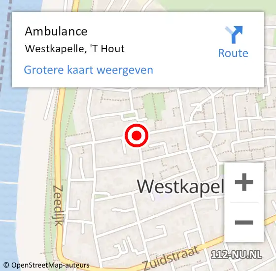 Locatie op kaart van de 112 melding: Ambulance Westkapelle, 'T Hout op 26 april 2018 14:16