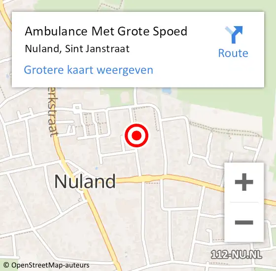 Locatie op kaart van de 112 melding: Ambulance Met Grote Spoed Naar Nuland, Sint Janstraat op 26 april 2018 14:21