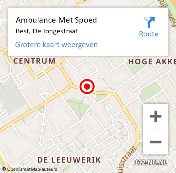 Locatie op kaart van de 112 melding: Ambulance Met Spoed Naar Best, De Jongestraat op 26 april 2018 14:28