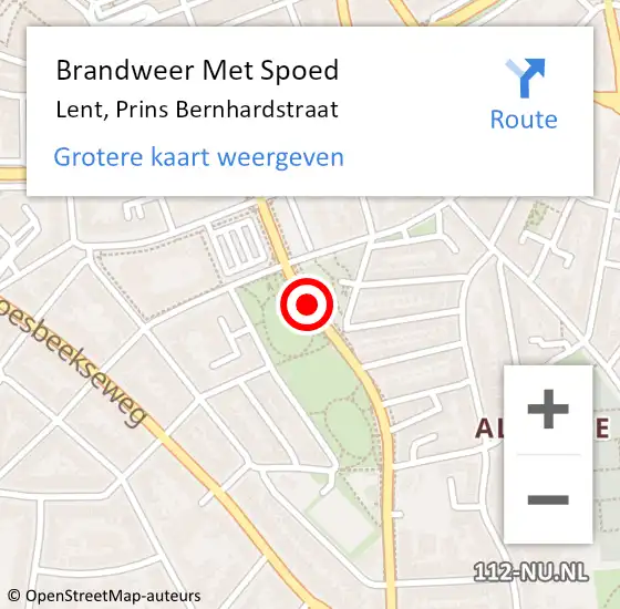 Locatie op kaart van de 112 melding: Brandweer Met Spoed Naar Lent, Prins Bernhardstraat op 26 april 2018 14:56