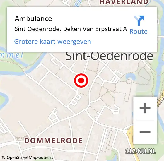 Locatie op kaart van de 112 melding: Ambulance St Oedenrode, Deken Van Erpstraat B op 26 april 2018 15:13