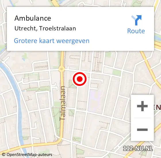 Locatie op kaart van de 112 melding: Ambulance Utrecht, Troelstralaan op 26 april 2018 16:03