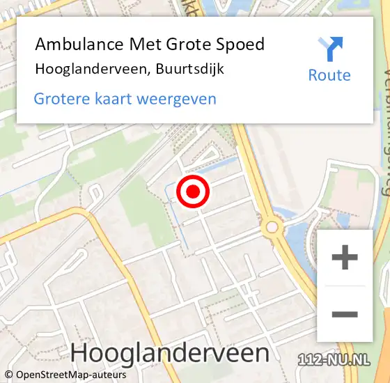 Locatie op kaart van de 112 melding: Ambulance Met Grote Spoed Naar Hooglanderveen, Buurtsdijk op 26 april 2018 16:05