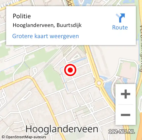 Locatie op kaart van de 112 melding: Politie Hooglanderveen, Buurtsdijk op 26 april 2018 16:09