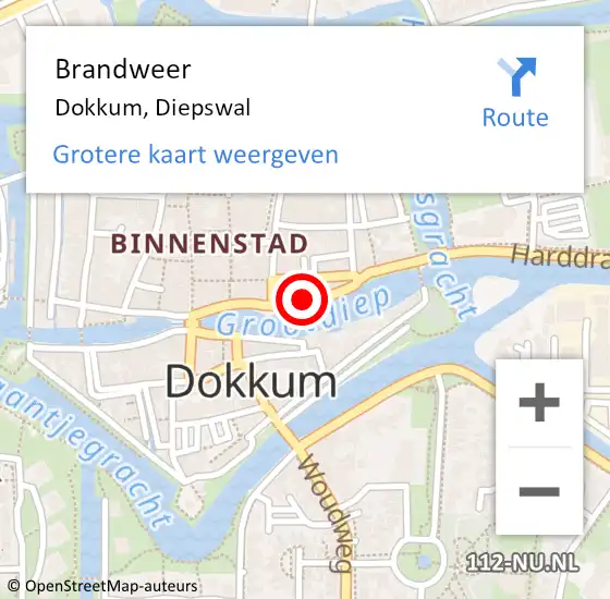 Locatie op kaart van de 112 melding: Brandweer Dokkum, Diepswal op 26 april 2018 16:16