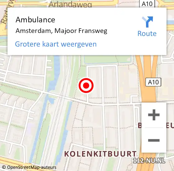 Locatie op kaart van de 112 melding: Ambulance Amsterdam, Majoor Fransweg op 26 april 2018 16:25