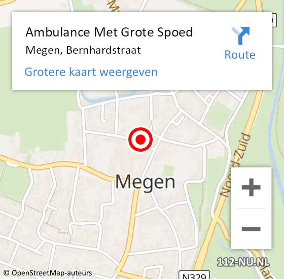 Locatie op kaart van de 112 melding: Ambulance Met Grote Spoed Naar Megen, Bernhardstraat op 26 april 2018 16:42