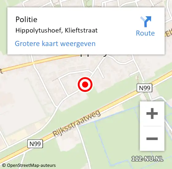 Locatie op kaart van de 112 melding: Politie Hippolytushoef, Klieftstraat op 26 april 2018 17:00