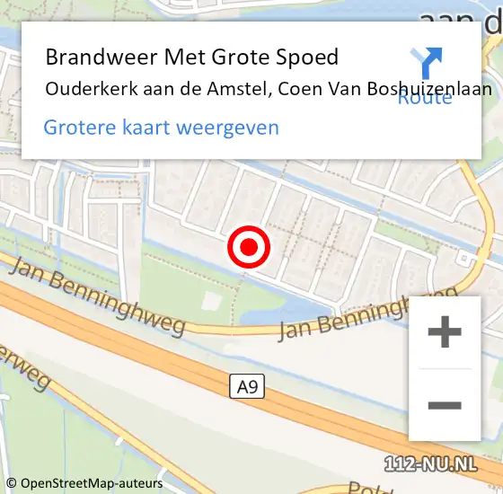 Locatie op kaart van de 112 melding: Brandweer Met Grote Spoed Naar Ouderkerk aan de Amstel, Coen Van Boshuizenlaan op 23 februari 2014 13:11