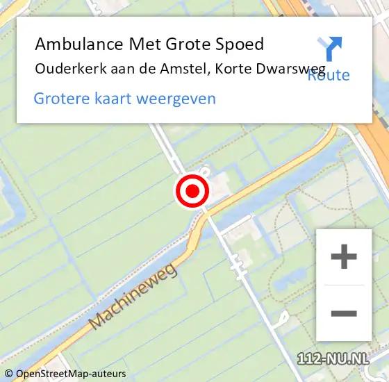 Locatie op kaart van de 112 melding: Ambulance Met Grote Spoed Naar Ouderkerk aan de Amstel, Korte Dwarsweg op 26 april 2018 20:10