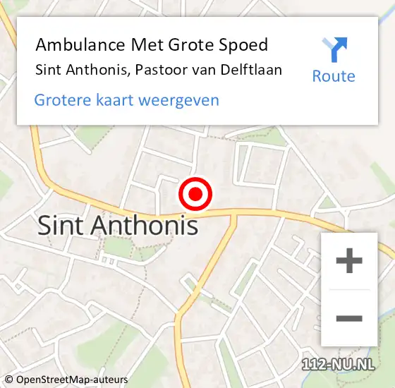 Locatie op kaart van de 112 melding: Ambulance Met Grote Spoed Naar Sint Anthonis, Pastoor van Delftlaan op 26 april 2018 20:20