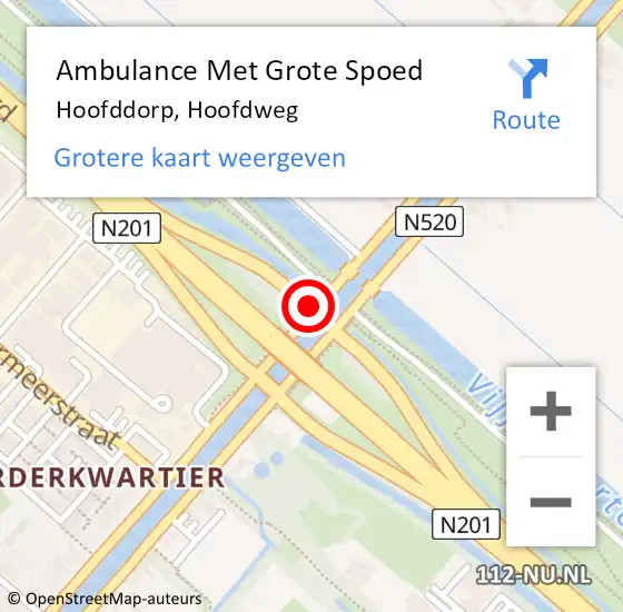Locatie op kaart van de 112 melding: Ambulance Met Grote Spoed Naar Hoofddorp, Hoofdweg op 26 april 2018 20:30