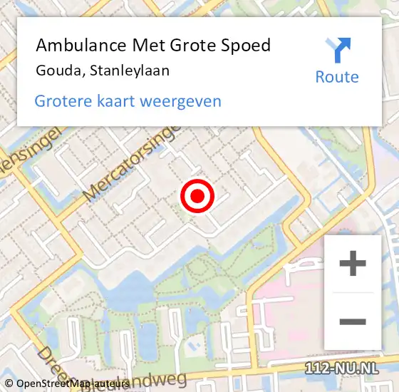 Locatie op kaart van de 112 melding: Ambulance Met Grote Spoed Naar Gouda, Stanleylaan op 26 april 2018 20:54