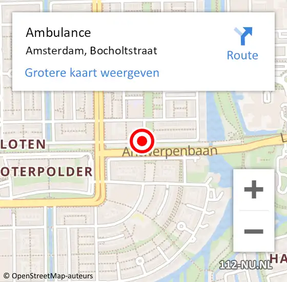 Locatie op kaart van de 112 melding: Ambulance Amsterdam, Bocholtstraat op 26 april 2018 21:20