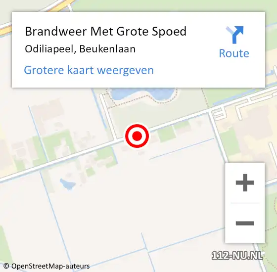 Locatie op kaart van de 112 melding: Brandweer Met Grote Spoed Naar Odiliapeel, Beukenlaan op 26 april 2018 22:08