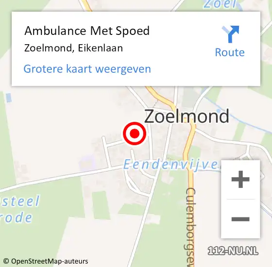 Locatie op kaart van de 112 melding: Ambulance Met Spoed Naar Zoelmond, Eikenlaan op 26 april 2018 22:31