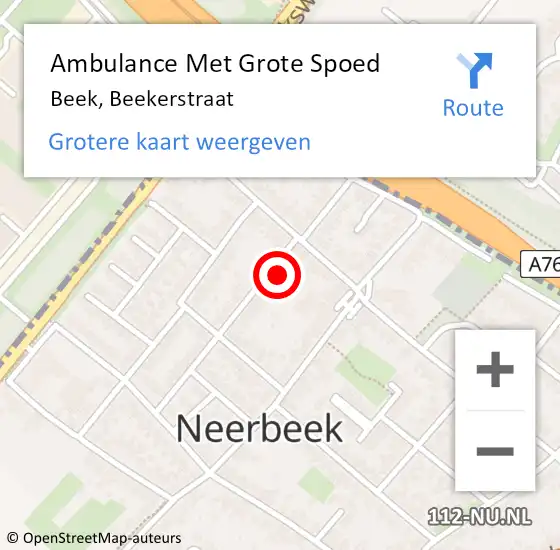 Locatie op kaart van de 112 melding: Ambulance Met Grote Spoed Naar Beek, Beekerstraat op 23 februari 2014 13:32