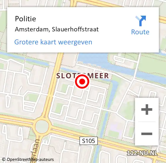 Locatie op kaart van de 112 melding: Politie Amsterdam, Slauerhoffstraat op 26 april 2018 22:51