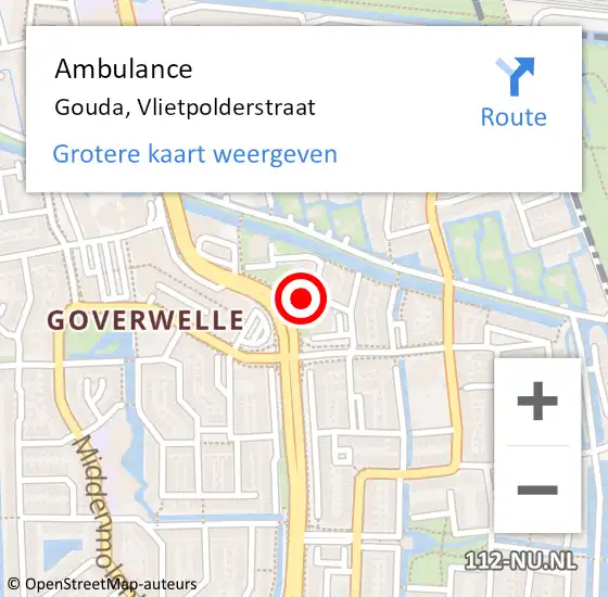 Locatie op kaart van de 112 melding: Ambulance Gouda, Vlietpolderstraat op 26 april 2018 22:55