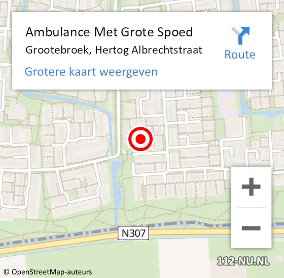 Locatie op kaart van de 112 melding: Ambulance Met Grote Spoed Naar Grootebroek, Hertog Albrechtstraat op 26 april 2018 23:12