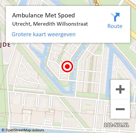 Locatie op kaart van de 112 melding: Ambulance Met Spoed Naar Utrecht, Meredith Willsonstraat op 26 april 2018 23:16