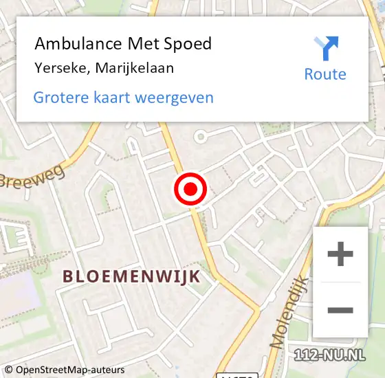 Locatie op kaart van de 112 melding: Ambulance Met Spoed Naar Yerseke, Marijkelaan op 27 april 2018 00:11