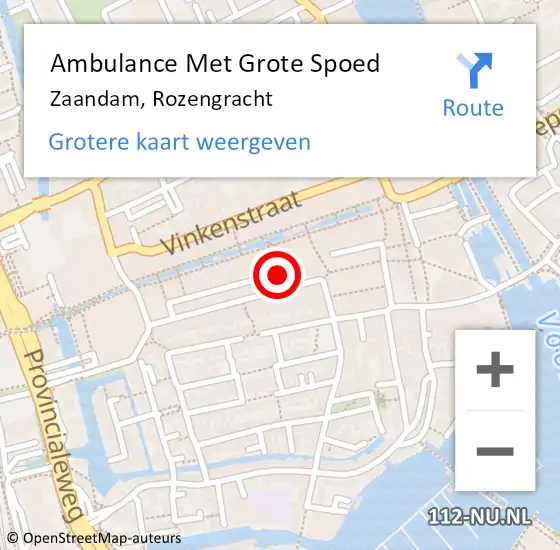 Locatie op kaart van de 112 melding: Ambulance Met Grote Spoed Naar Zaandam, Rozengracht op 27 april 2018 02:14