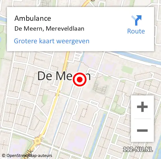 Locatie op kaart van de 112 melding: Ambulance De Meern, Mereveldlaan op 27 april 2018 03:13