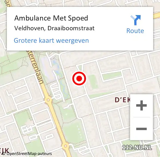 Locatie op kaart van de 112 melding: Ambulance Met Spoed Naar Veldhoven, Draaiboomstraat op 27 april 2018 05:26